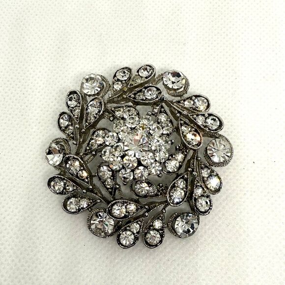 Vintage Crystal Rhinestone Brooch Pendant Silvertone 2" - Picture 1 of 5